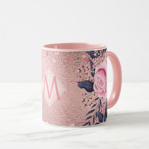 Girliest Ever ROSEGOLD Blue Pink Floral MONOGRAM Mug
