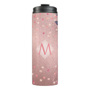 Girliest Ever ROSEGOLD Blue Pink Floral MONOGRAM Thermal Tumbler
