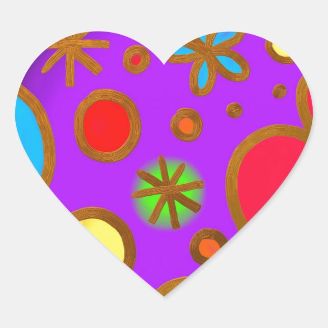 Girlish Painted Colourful Purple Red Heart Sticker (Front)