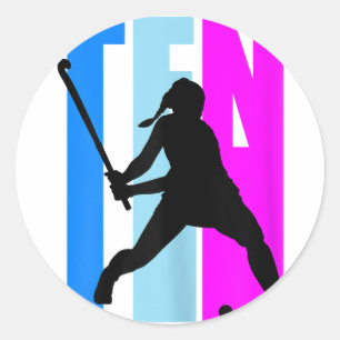 Girls 10th Birthday Field Hockey Player Sports Gir Classic Round Sticker