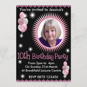 Girls 10th Birthday Photo Invitation