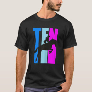 Girls 10th Horse Riding Birthday Pink Retro Horse  T-Shirt
