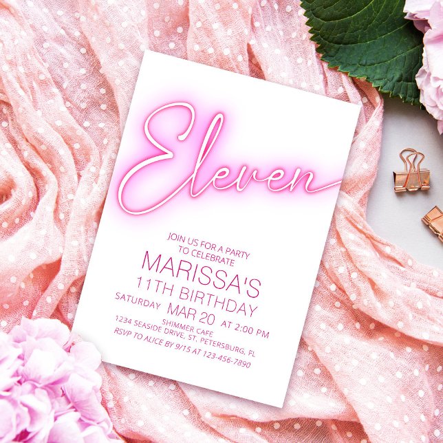 Girls 11th Neon Teen Birthday Invitation (Creator Uploaded)