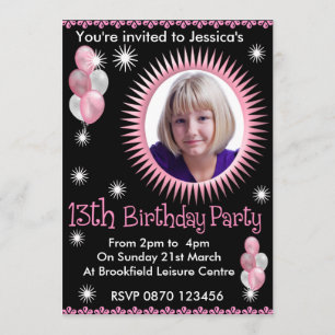Girls 13th Birthday Photo Invitation