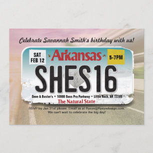 Girl's 16th Birthday Arkansas License Invitation