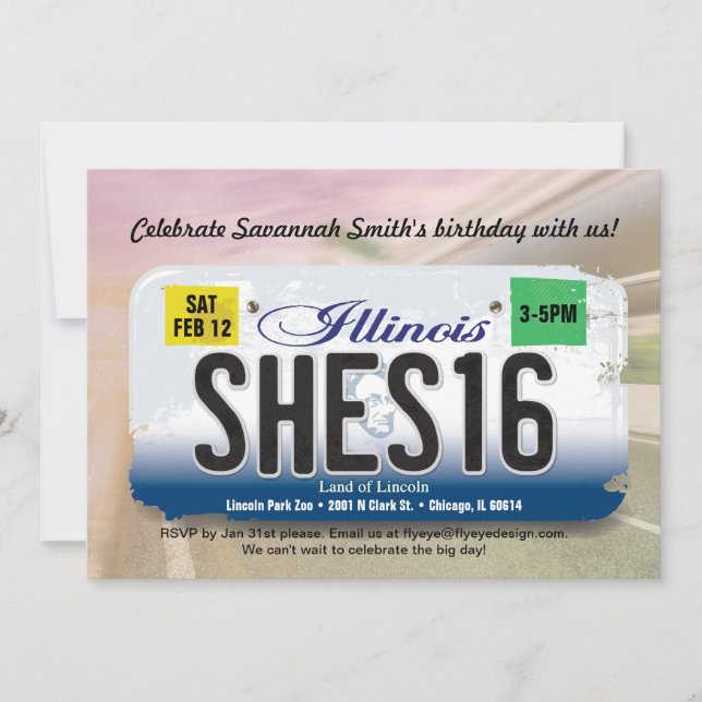 Girl's 16th Birthday Illinois License Invitation (Front)