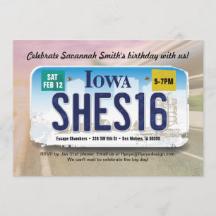 Girl's 16th Birthday Iowa License Invitation