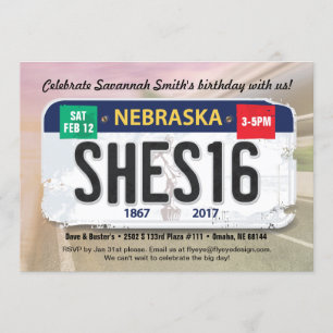 Girl's 16th Birthday Nebraska License Invitation