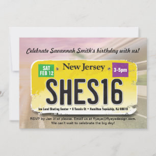 Girl's 16th Birthday New Jersey License Invitation
