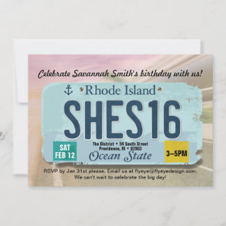 Girl's 16th Birthday RI License Invitation