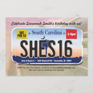 Girl's 16th Birthday South Carolina License Invite