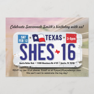 Girl's 16th Birthday Texas License Invitation