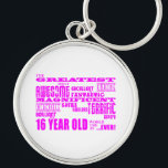 Girls 16th Birthdays : Pink Greatest 16 Year Old Key Ring<br><div class="desc">'The greatest most awesome excellent fantastic amazing magnificent super fabulous terrific superb brilliant Sixteen year old in the world ... .ever!' is a cool modern gift for fun loving Sixteen year olds : presented in eye catching combination of always fashionable pink and classic stylish white in an urban rock and...</div>