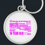 Girls 16th Birthdays : Pink Greatest 16 Year Old Key Ring<br><div class="desc">'The greatest most awesome excellent fantastic amazing magnificent super fabulous terrific superb brilliant Sixteen year old in the world ... .ever!' is a cool modern gift for fun loving Sixteen year olds : presented in eye catching combination of always fashionable pink and classic stylish white in an urban rock and...</div>
