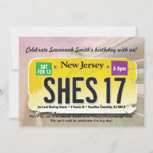Girl's 17th Birthday New Jersey License Invitation