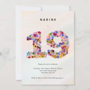 Girls 19th Birthday Invitation Nineteen Party