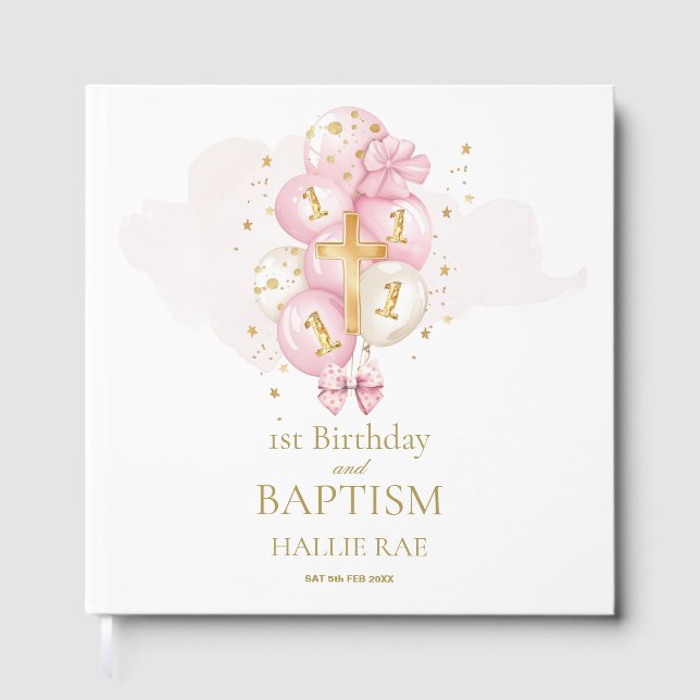  Girls 1st Birthday & Baptism Keepsake Guest Book (Front)