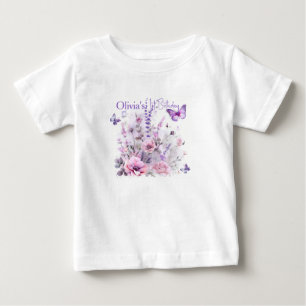 Girl's 1st Birthday Lilac Butterflies Watercolor Baby T-Shirt