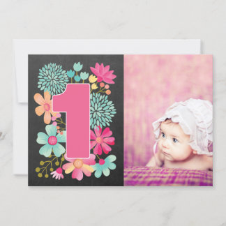 Girls 1st Birthday Number 1 Photo Invitation