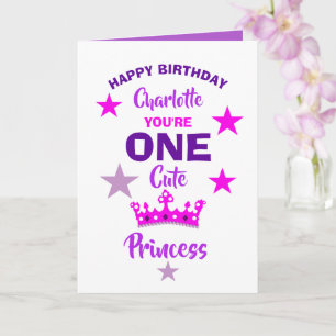 Girls 1st Birthday One Cute Princess Personalized Card