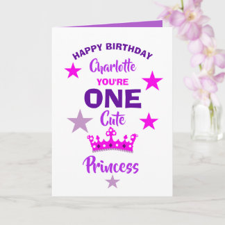 Girls 1st Birthday One Cute Princess Personalized Card