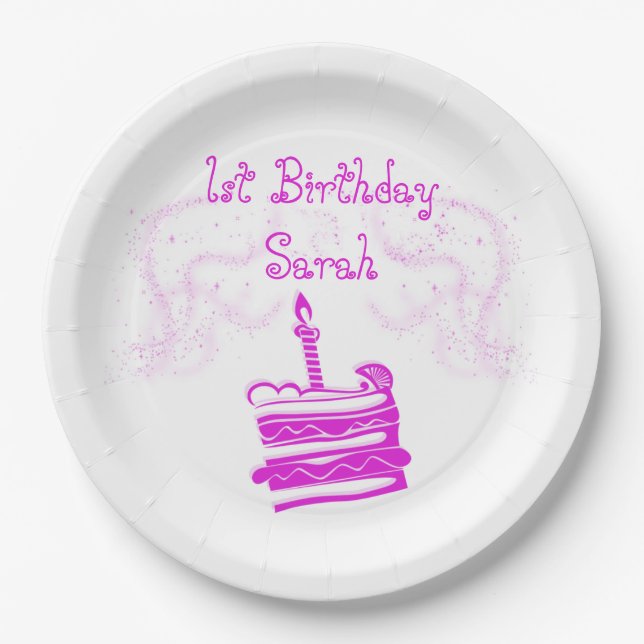 Girl's 1st Birthday Paper Plates (Front)