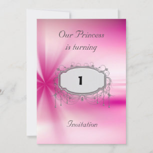 Girls 1st Birthday Party Pink Silver  Invitation