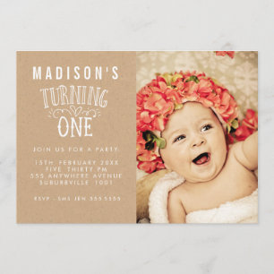 Girls 1st Birthday Personalised Number Photo Invitation