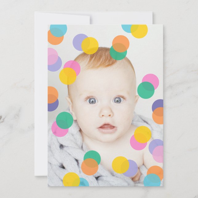 Girl's 1st Birthday Photo Confetti Invitation (Front)