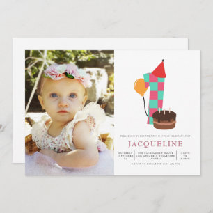 Girls 1st Birthday Photo Invitation
