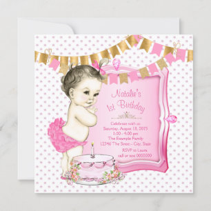 Girls 1st Birthday Pink and Gold Invitation