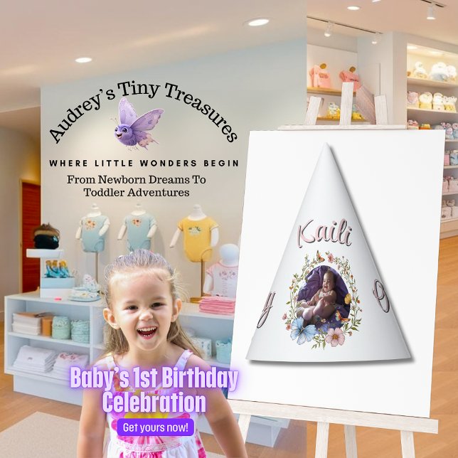 Girl's 1st Birthday Spring Butterfly  Party Hat (Creator Uploaded)