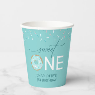 Girl's 1st Birthday Sweet One Teal Doughnut Paper Cups