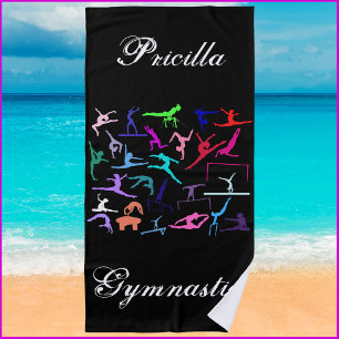 Girls 25 Gymnastics Poses Personalised Beach Towel