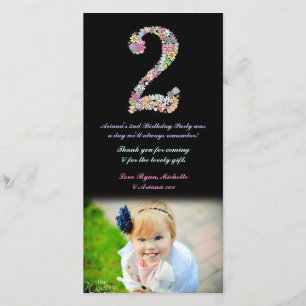 Girls 2nd Birthday Floral Thank You Photo Card
