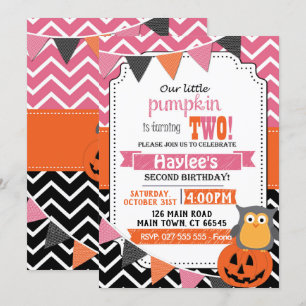 Girls 2nd Birthday Halloween Birthday Invite