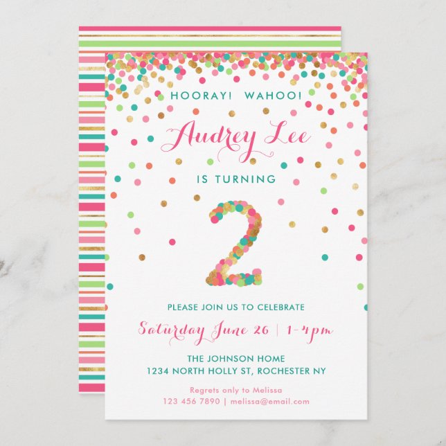 Girls 2nd Birthday Invitation birthday party (Front/Back)