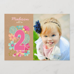 Girls 2nd Birthday Party Number Photo Invitation