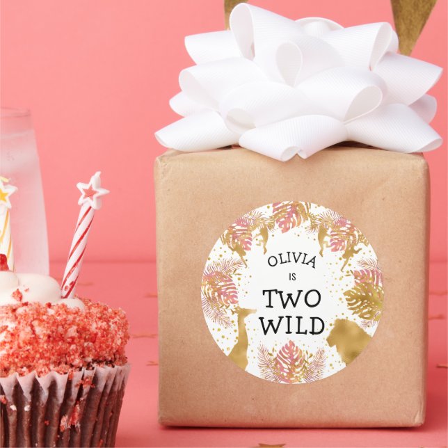 Girls 2nd Birthday Party Pink Gold Safari Classic Round Sticker (Party)