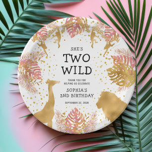 Girls 2nd Birthday Party Pink Gold Safari Paper Plate