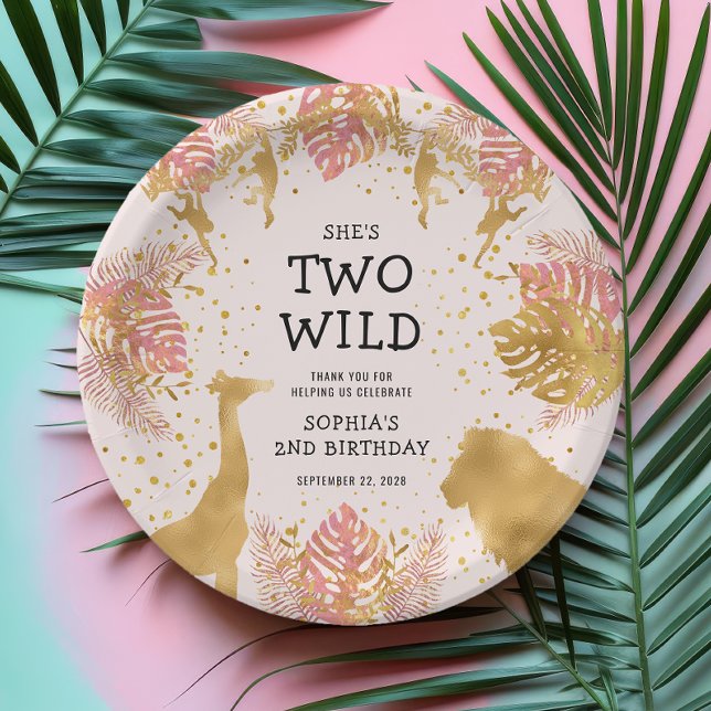 Girls 2nd Birthday Party Pink Gold Safari Paper Plate (Creator Uploaded)