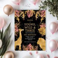 Girls 3rd Birthday Party Pink Gold Black Safari