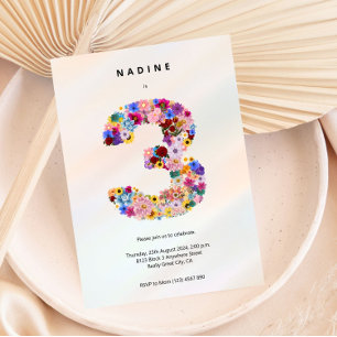 Girls 3rd Birthday Third Birthday Floral Party In Invitation