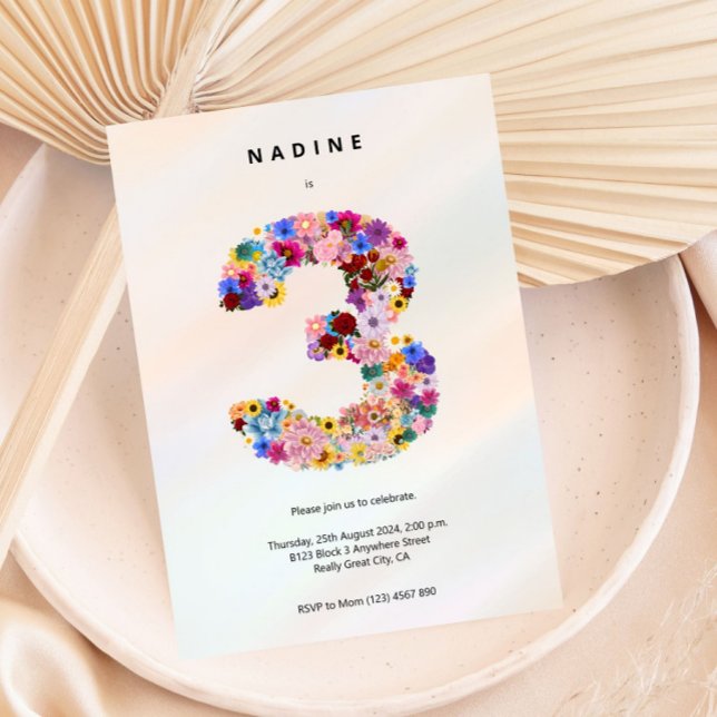 Girls 3rd Birthday Third Birthday Floral Party In Invitation (Creator Uploaded)