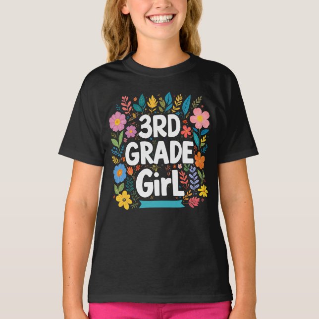 Girls 3rd Grade Girl First Grade Back To School T-Shirt (Front)