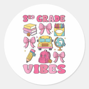 Girls 3rd Grade Vibes Coquette Bow Back To School  Classic Round Sticker