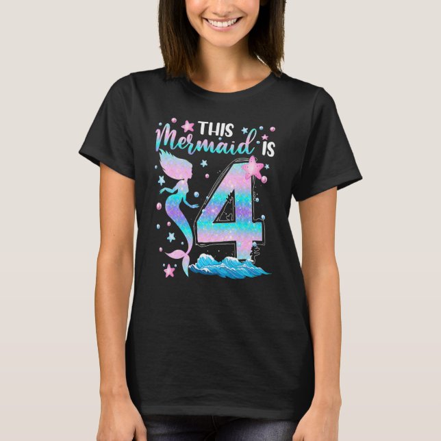 Girls 4th Bday This Mermaid Is 4Years Old Kids Cos T-Shirt (Front)