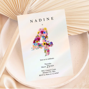 Girls 4th Birthday Fourth Birthday Floral Party  Invitation