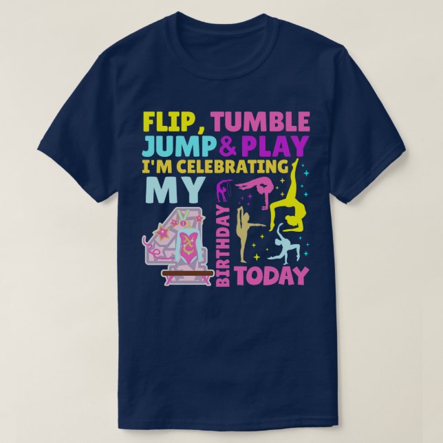 Girls 4th Birthday Gymnastics Themed Party Kids Fo T-Shirt (Design Front)