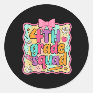 Girls 4th Grade Squad Coquette Preppy Back To Scho Classic Round Sticker